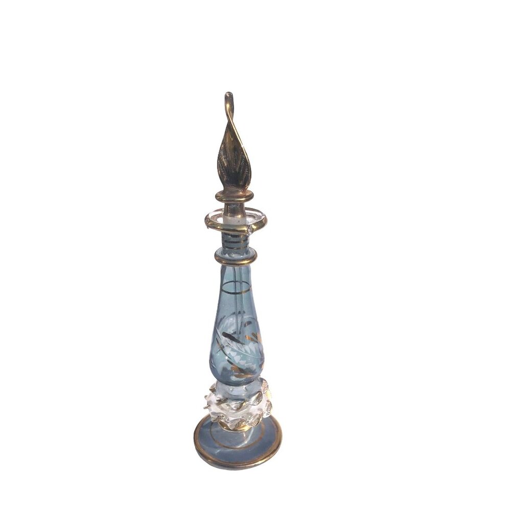 Vintage Handblown Gilded Iridescent Cut Glass Perfume Bottle with Stopper - Picture 7 of 10